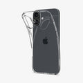 ACS08190 - iPhone 16 Case Liquid Crystal in Crystal Clear showing the back, partial top peeled off