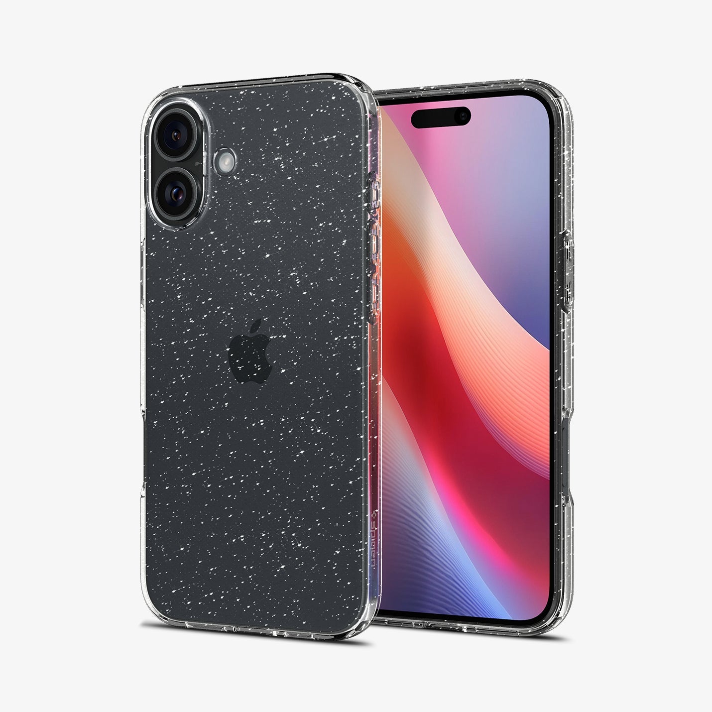 ACS08065 - iPhone 16 Plus Case Liquid Crystal Glitter in Crystal Quartz showing the back, partial front and sides