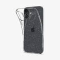 ACS08065 - iPhone 16 Plus Case Liquid Crystal Glitter in Crystal Quartz showing the back, partially peeled off from the device