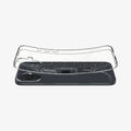 ACS08192 - iPhone 16 Case Liquid Crystal Glitter in Crystal Quartz showing the back, hovering above the device slightly lifted both ends of top and bottom of the case
