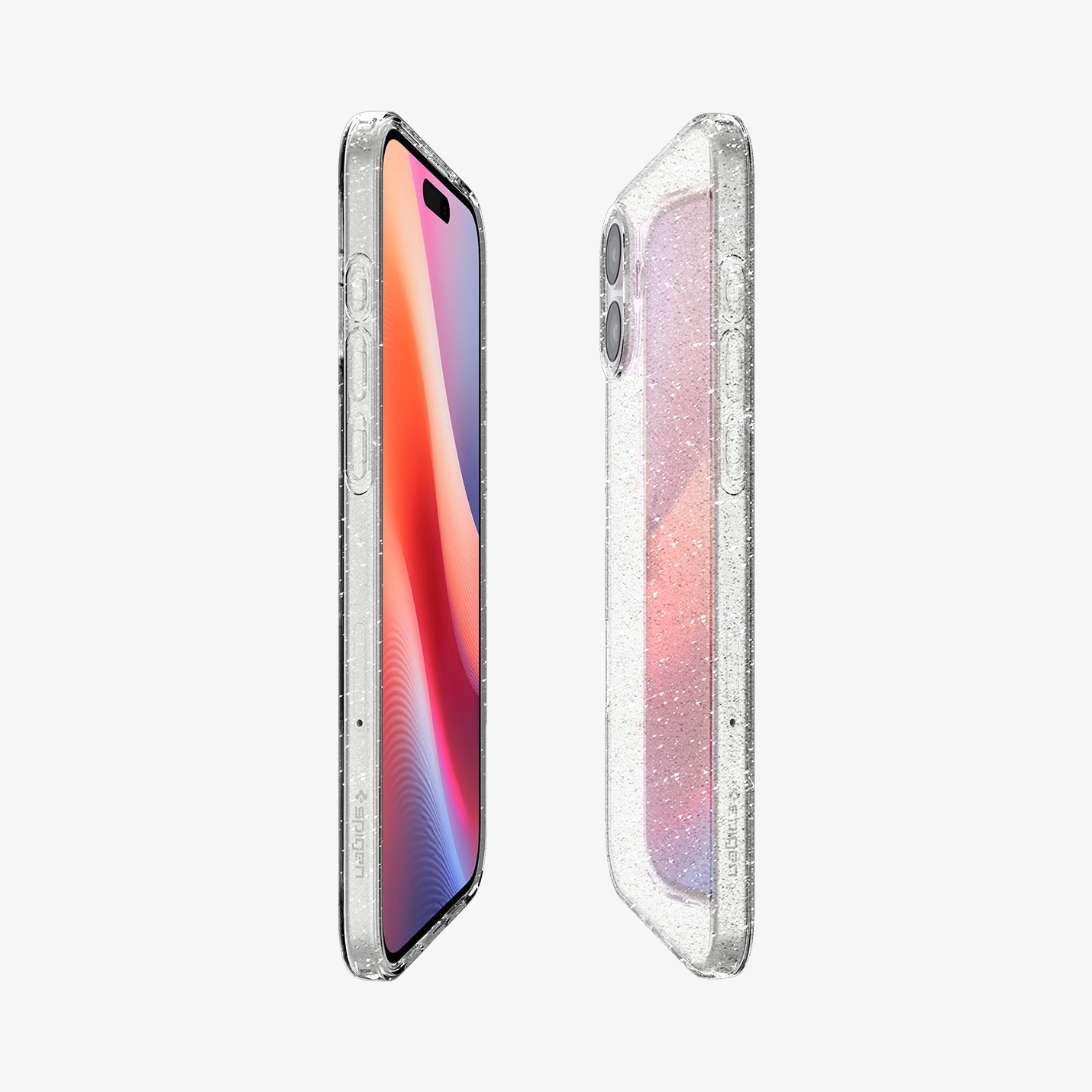 ACS08065 - iPhone 16 Plus Case Liquid Crystal Glitter in Crystal Quartz showing the partial back, partial front and sides