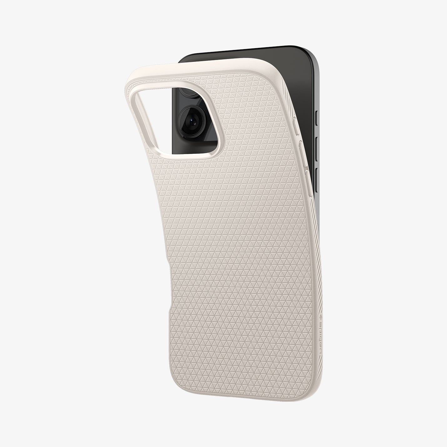 ACS08120 - iPhone 16 Pro Case Liquid Air in Natural Titanium showing the back, partially peeled off from the device