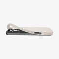 ACS07991 - iPhone 16 Pro Max Case Liquid Air in Natural Titanium showing the back, partially peeled off from the device on a flat