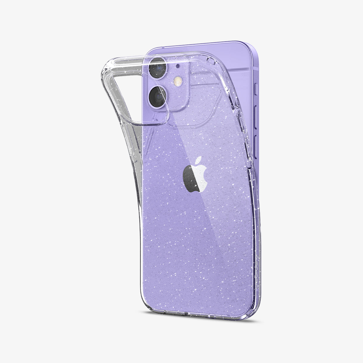 ACS01741 - iPhone 12 Mini Case Liquid Crystal Glitter in crystal quartz showing the back with case bending away from device