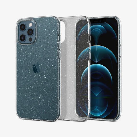 ACS01614 - iPhone 12 Pro Max Case Liquid Crystal Glitter in crystal quartz showing the back, inside and front