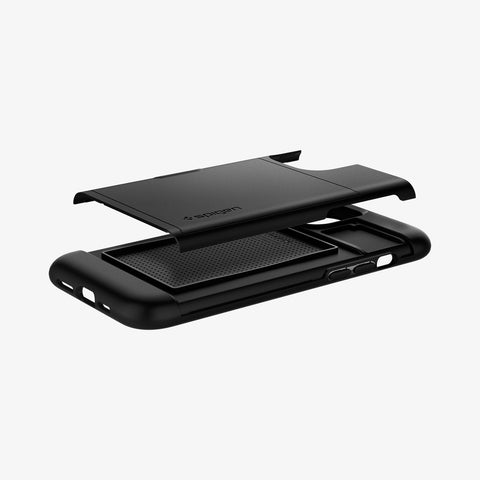 ACS01623 - iPhone 12 Pro Max Case Slim Armor CS in black showing the card slot layer hovering above case