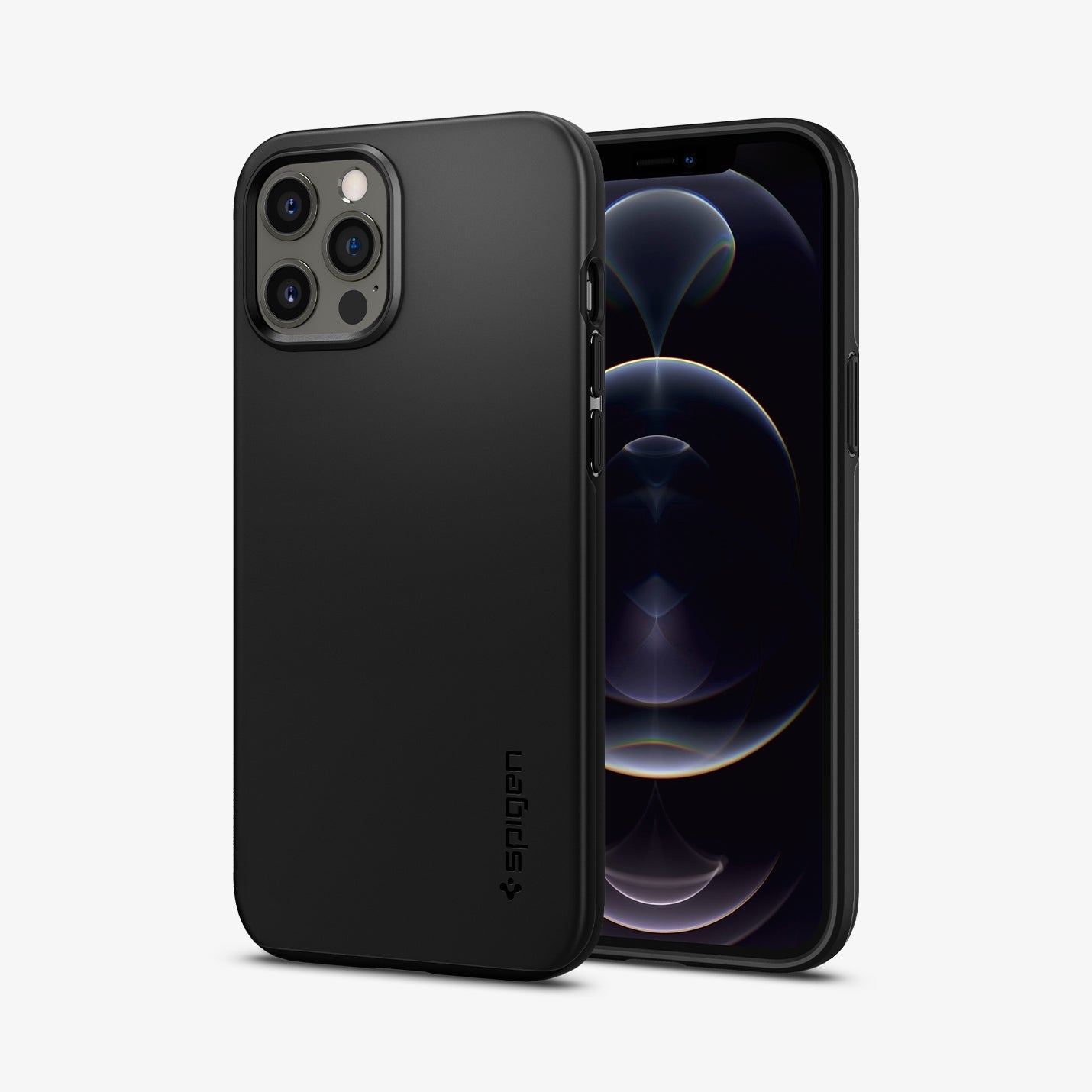ACS01612 - iPhone 12 Pro Max Case Thin Fit in black showing the back and front
