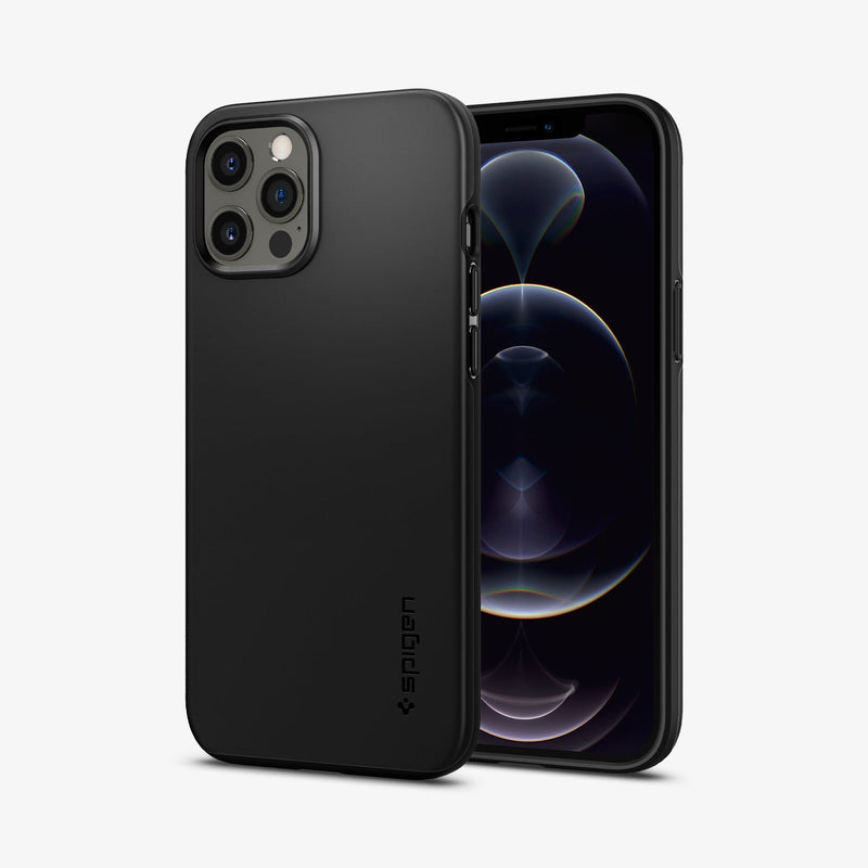 ACS01612 - iPhone 12 Pro Max Case Thin Fit in black showing the back and front