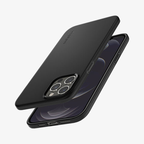 ACS01612 - iPhone 12 Pro Max Case Thin Fit in black showing the back, front and sides