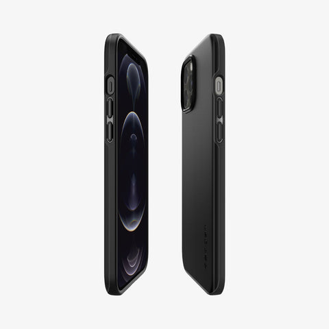 ACS01612 - iPhone 12 Pro Max Case Thin Fit in black showing the sides, partial front and back