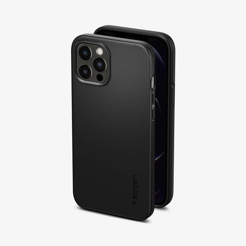 ACS01612 - iPhone 12 Pro Max Case Thin Fit in black showing the back, front and sides