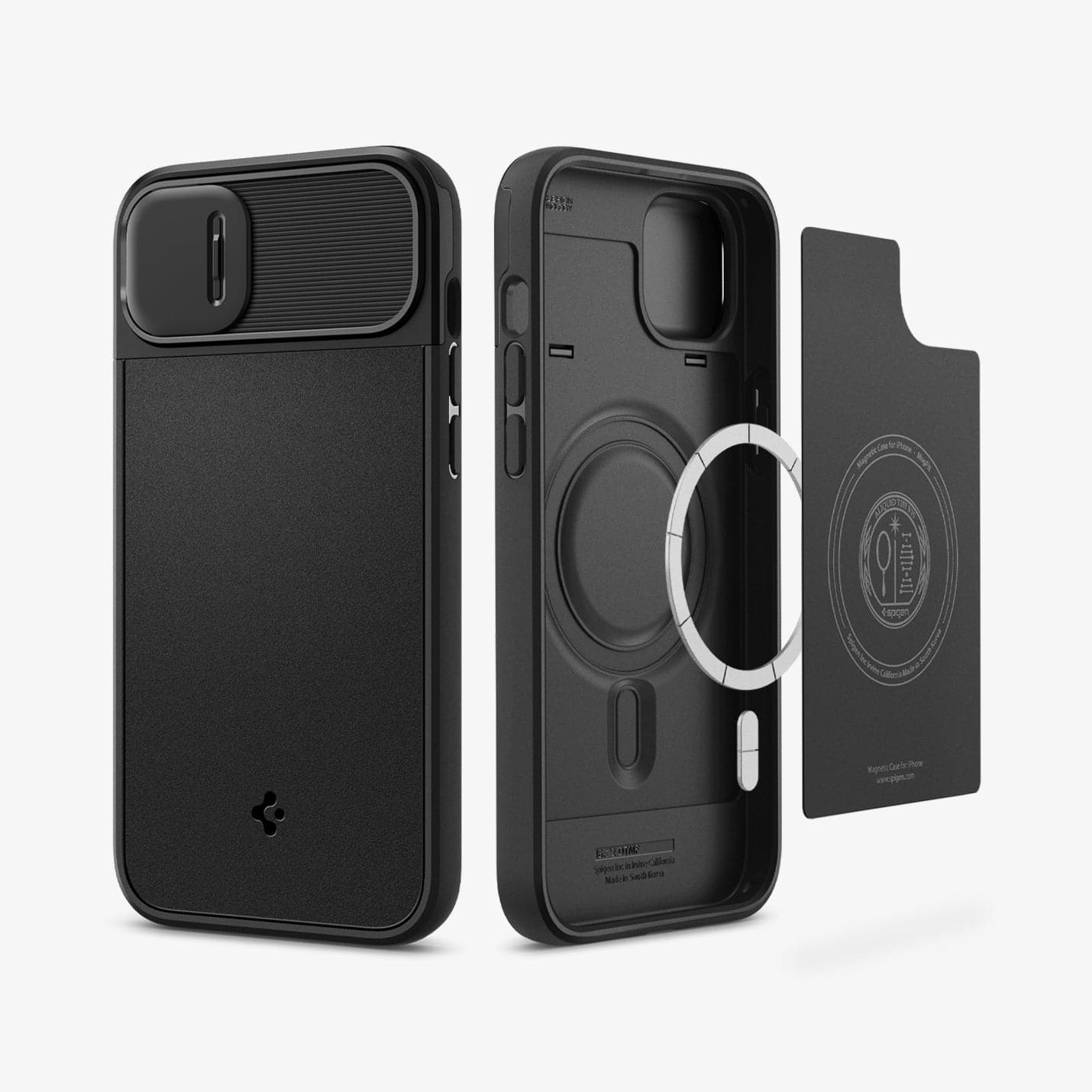 ACS05070 - iPhone 14 Case Optik Armor (MagFit) in black showing the back and inside with magnetic ring layers