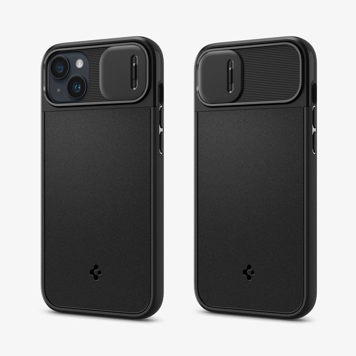 ACS05070 - iPhone 14 Case Optik Armor (MagFit) in black showing the back with camera lens slot open and closed