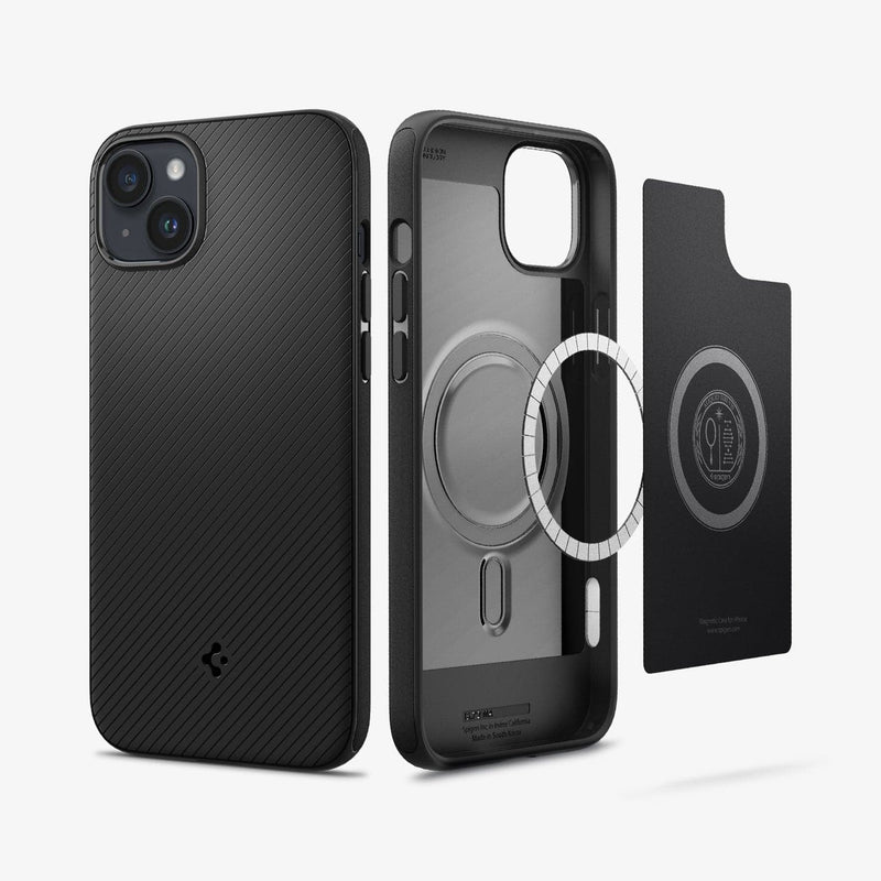 ACS04918 - iPhone 14 Plus Case Mag Armor (MagFit) in matte black showing the back and inside with mag layers