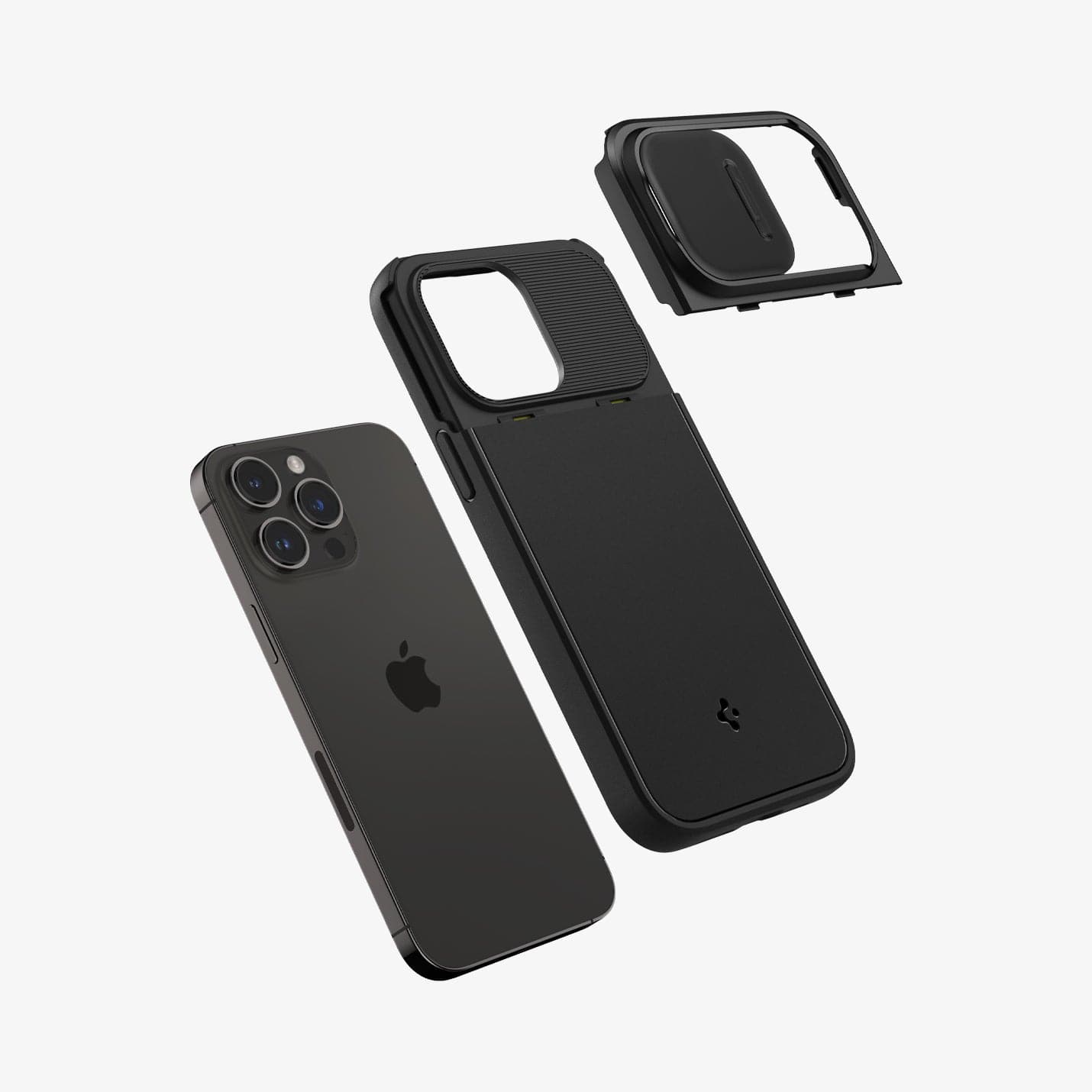 ACS04993 - iPhone 14 Pro Case Optik Armor (MagFit) in black showing the back with optik lens slot layers