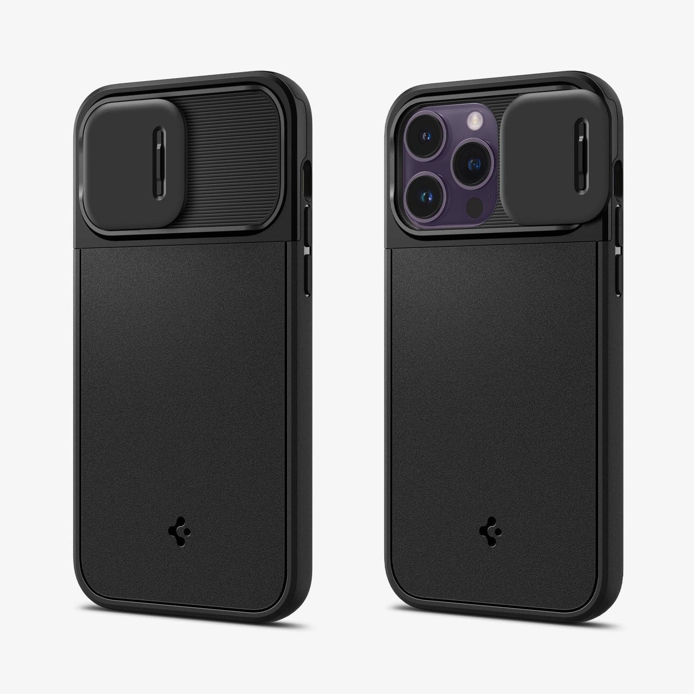 ACS04993 - iPhone 14 Pro Case Optik Armor (MagFit) in black showing the back with optik lens slot open and closed