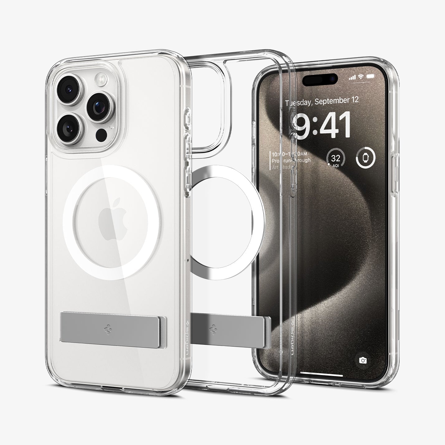 ACS06583 - iPhone 15 Pro Max Case Ultra Hybrid S (MagFit) in crystal clear showing the back, inside and front