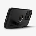 ACS06594 - iPhone 15 Pro Max Case Tough Armor (MagFit) in black showing the back with device propped up by built in kickstand
