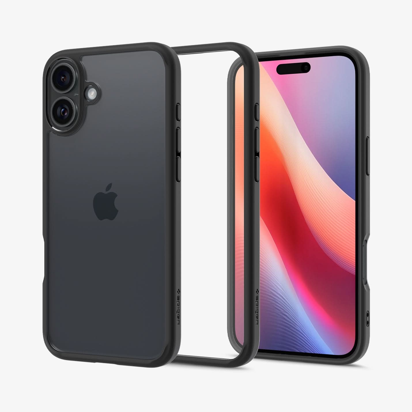 ACS08201 - iPhone 16 Case Ultra Hybrid in Matte Black showing the 
back, partial sides, inner side and front