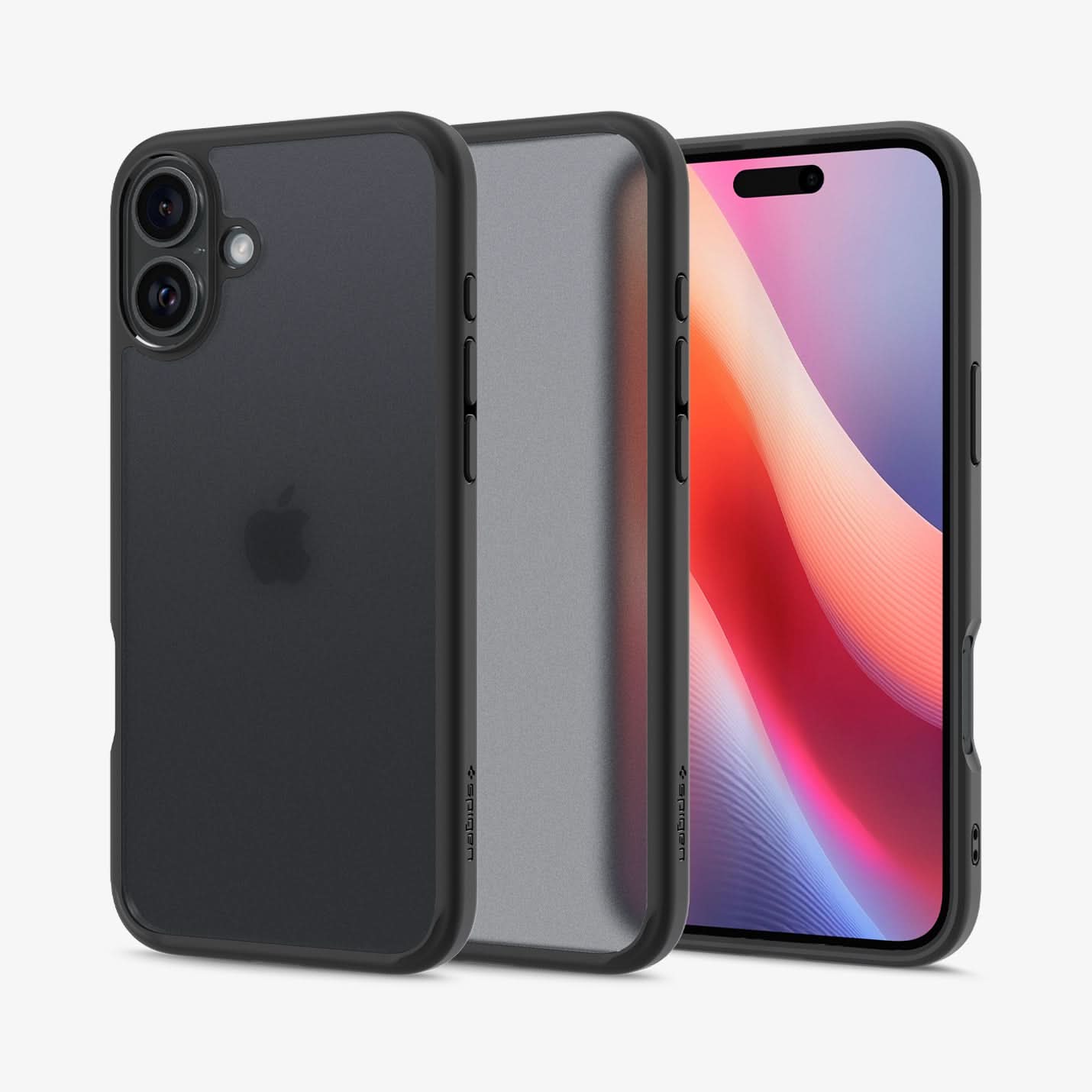 ACS08200 - iPhone 16 Case Ultra Hybrid in Frost Black showing the back, partial sides, inner side and front