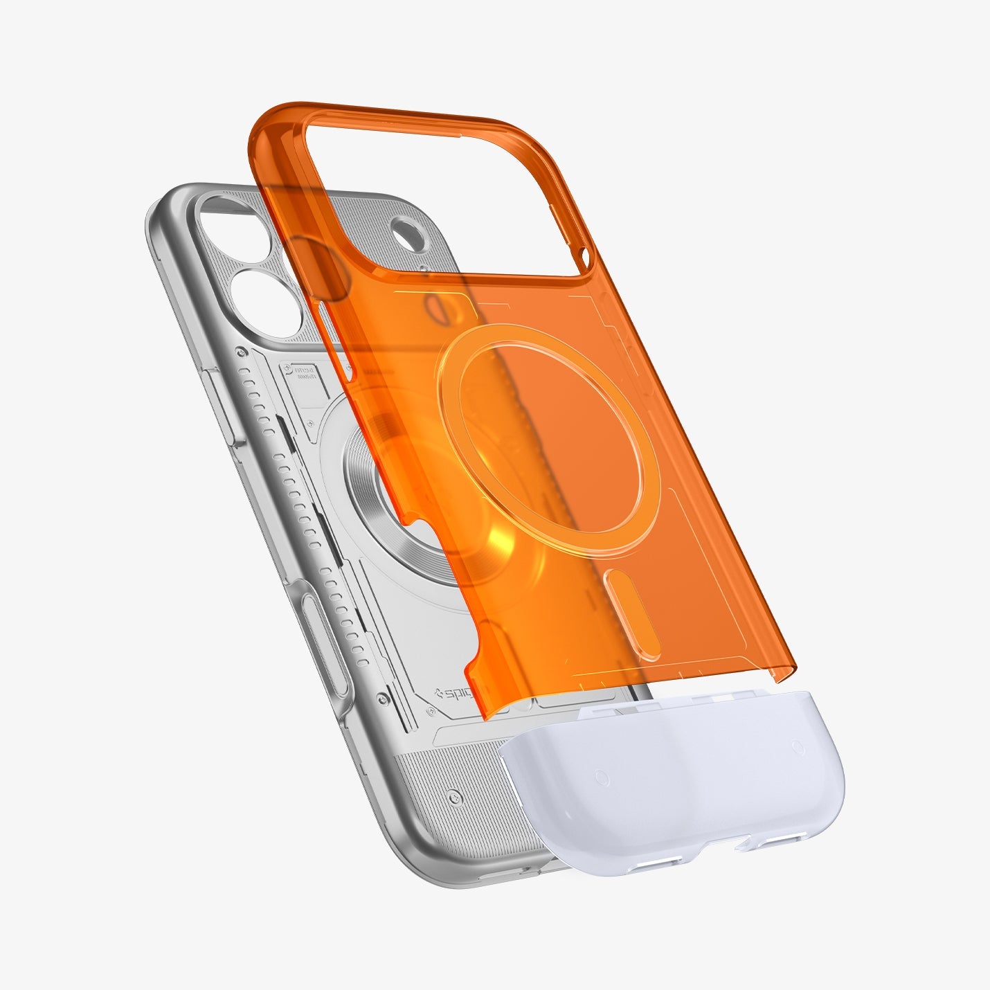 ACS09963 - iPhone 17 Pro Case Classic C1 (MagFit) in tangerine showing the case hovering away from the device