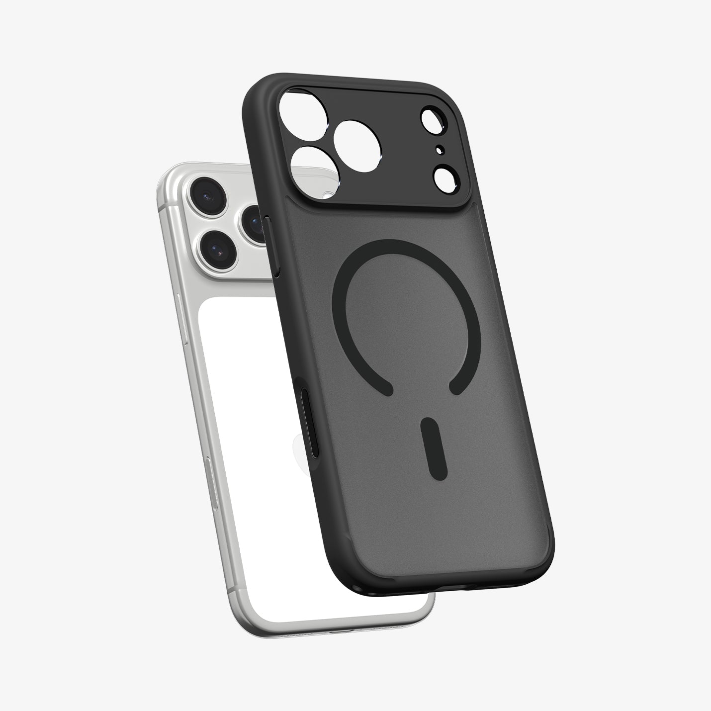 ACS10069 - iPhone 17 Pro Ultra Hybrid (MagFit) in Frost Black showing layer and magfit magnet above the case