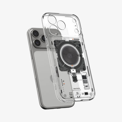 ACS10043 - iPhone 17 Pro Max Ultra Hybrid Neo One (MagFit) showing the front of layer hovering above the magfit magnet plate and the case
