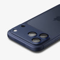 AGL10651 - iPhone 17 Pro Max Optik Pro XL EZ Fit Lens Protector in blue showing the back, partial top and side zoomed in with lens screen protector 