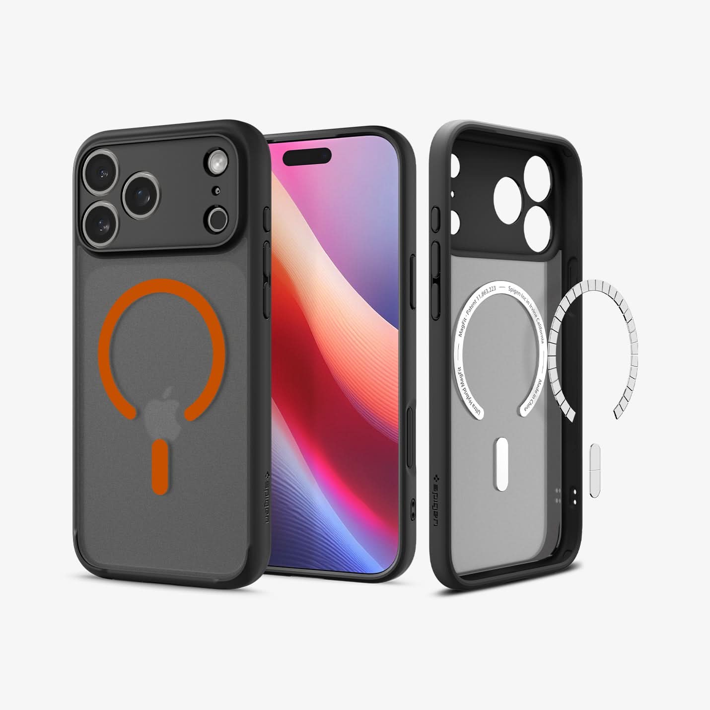 ACS10480 - iPhone 17 Pro Max Ultra Hybrid (MagFit) in Frost Black Orange showing the back, partial inner, partial front and sides