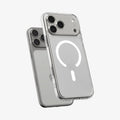 ACS10070 - iPhone 17 Pro Ultra Hybrid (MagFit) in Frost White showing the front of layer hovering above the magfit magnet plate and the case