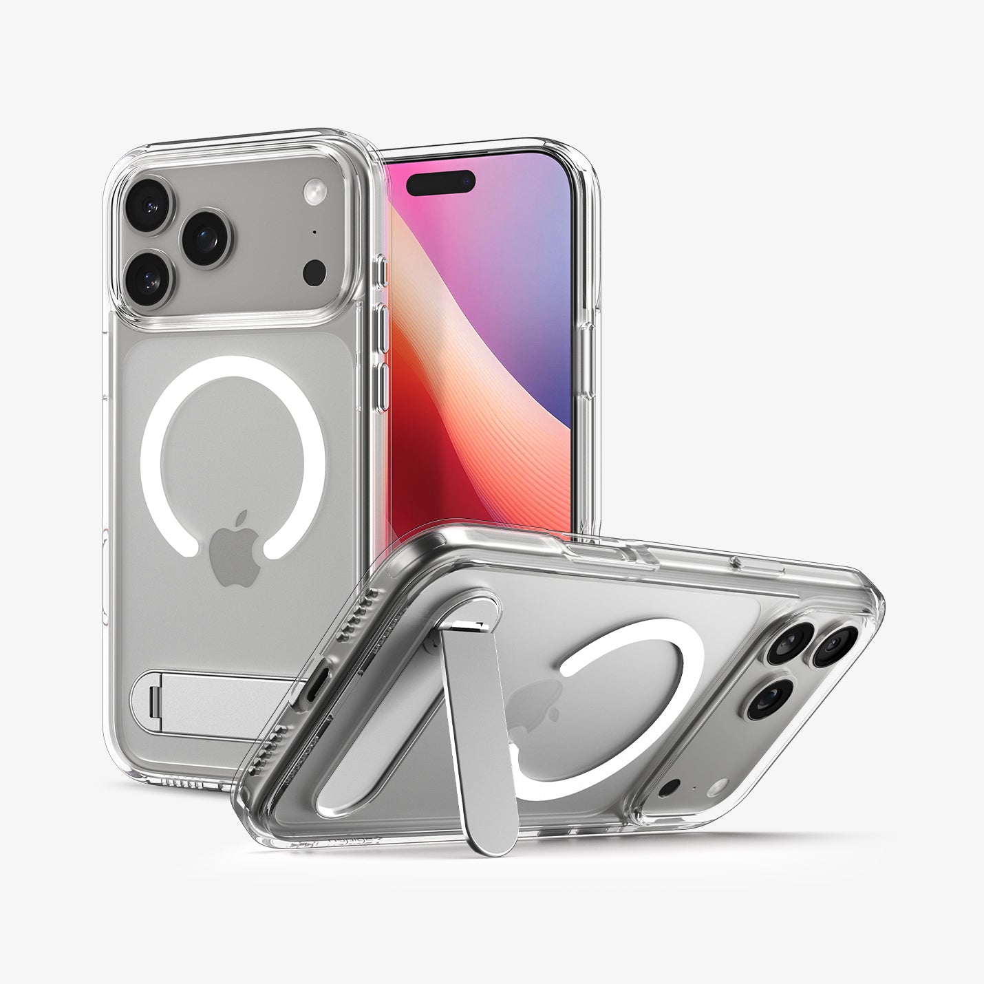 ACS09946 - iPhone 17 Pro Case Ultra Hybrid S (MagFit) showing the back, front and device propped up by kickstand