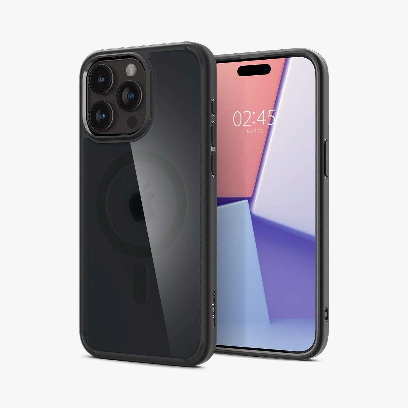 ACS06720 - iPhone 15 Pro Case Ultra Hybrid (MagFit) in frost black showing the back and front
