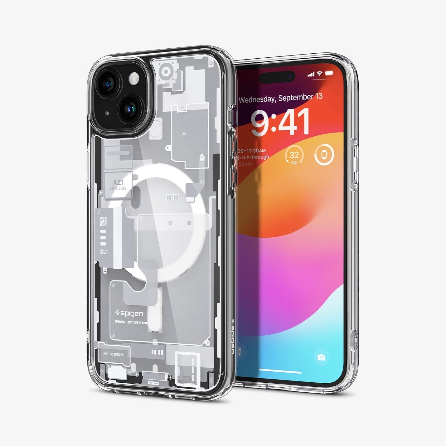 ACS07035 - iPhone 15 Plus Case Ultra Hybrid Zero One in white showing the back and front