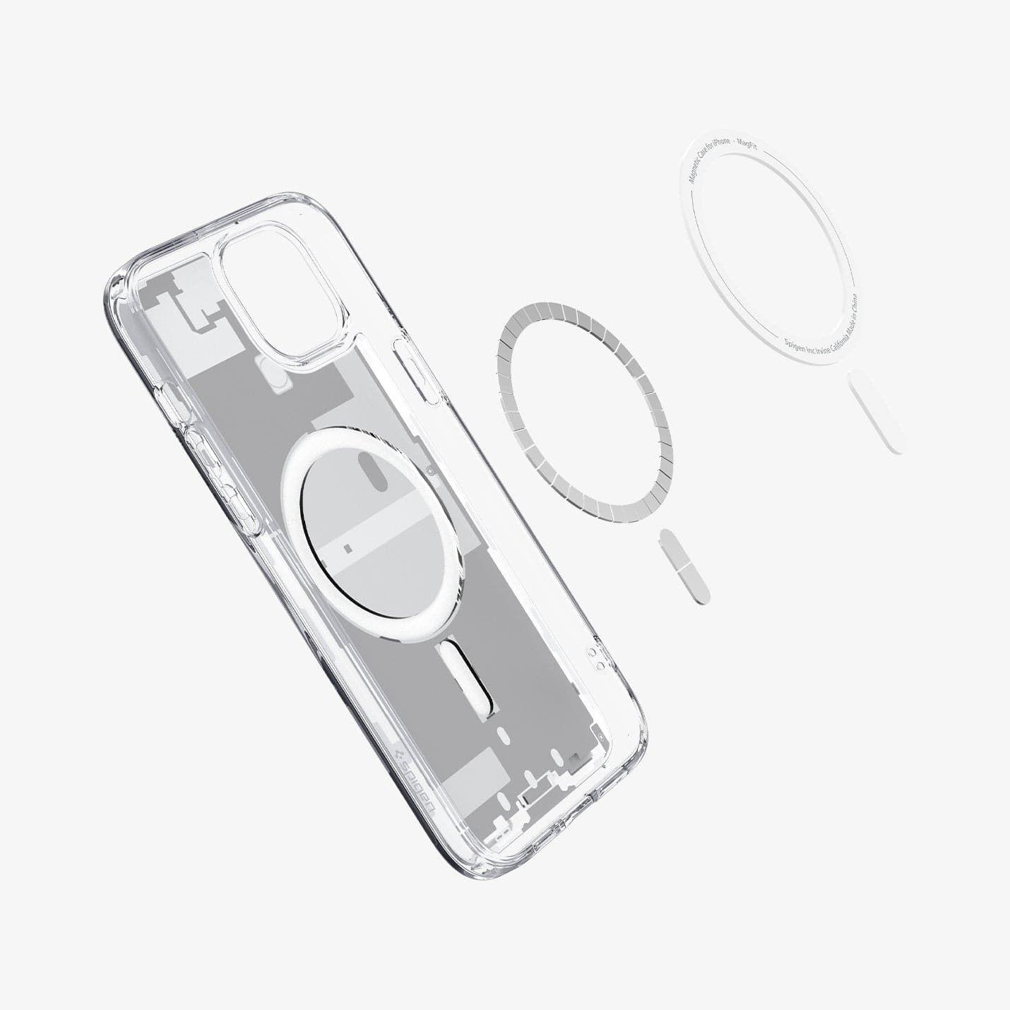 ACS07035 - iPhone 15 Plus Case Ultra Hybrid Zero One in white showing the inside magnetic ring layers