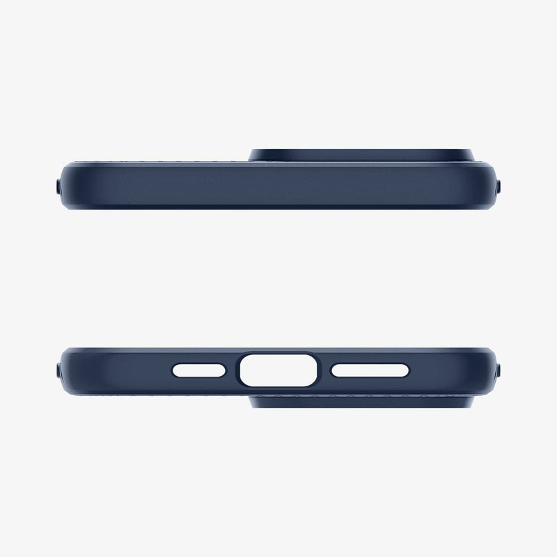 ACS06563 - iPhone 15 Pro Max Case Liquid Air in navy blue showing the top and bottom with precise cutouts