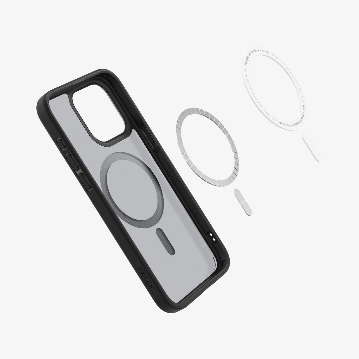 ACS06581 - iPhone 15 Pro Max Case Ultra Hybrid (MagFit) in frost black showing the magnetic ring layers