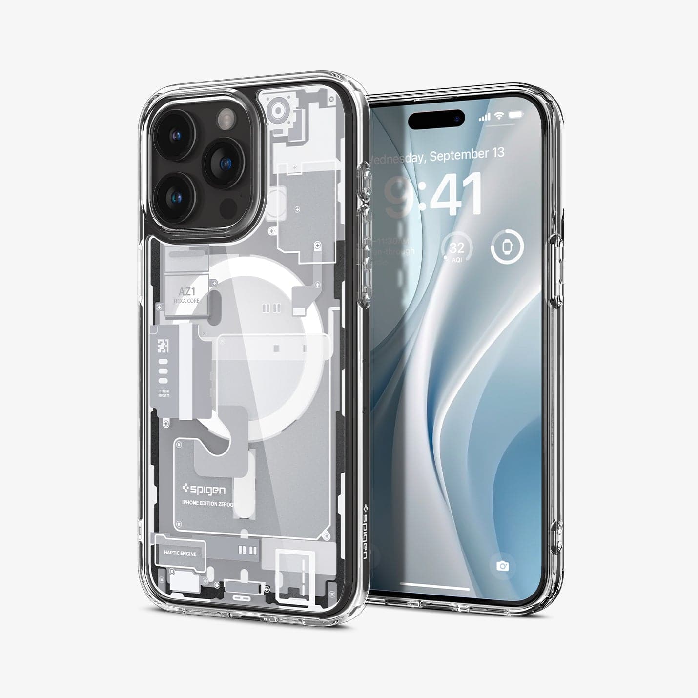 ACS07034 - iPhone 15 Pro Max Case Ultra Hybrid Zero One in white showing the back and front