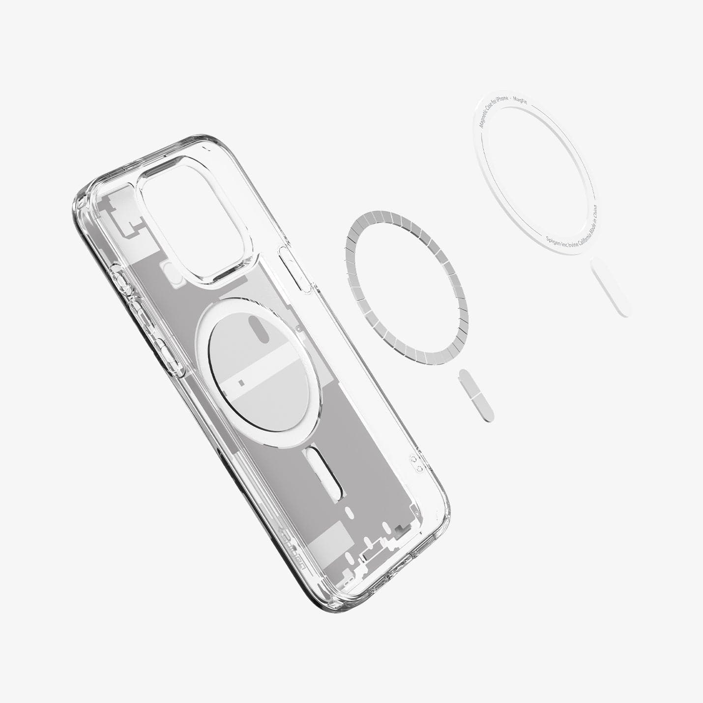 ACS07034 - iPhone 15 Pro Max Case Ultra Hybrid Zero One in white showing the inside magnetic ring layers