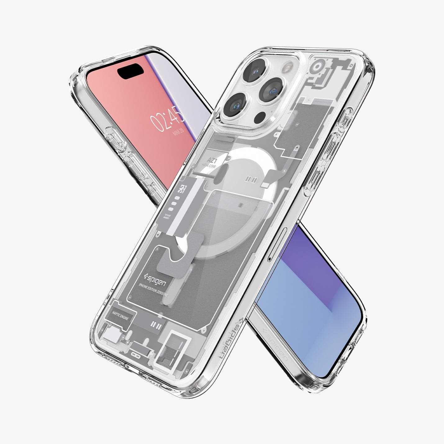 ACS07034 - iPhone 15 Pro Max Case Ultra Hybrid Zero One in white showing the back, front and sides