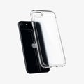ACS04354 - iPhone 8 Series Ultra Hybrid Case in Frost Clear showing the transparent hard case hovering above the device