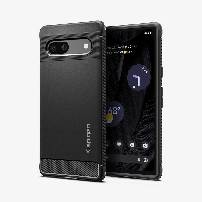 ACS05816 - Pixel 7a Case Rugged Armor in matte black showing the back and front