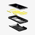 ACS05819 - Pixel 7a Case Tough Armor in black showing the hard pc, soft tpu, impact foam and device