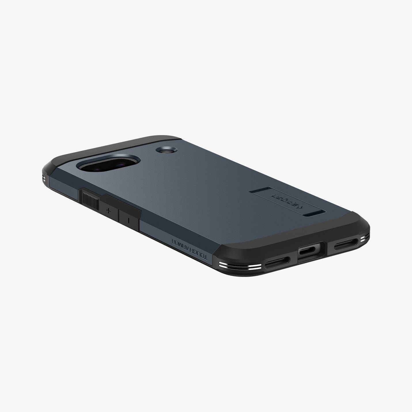 ACS07265 - Pixel 8a Case Tough Armor in Metal Slate showing the back, partial side and bottom on a flat surface