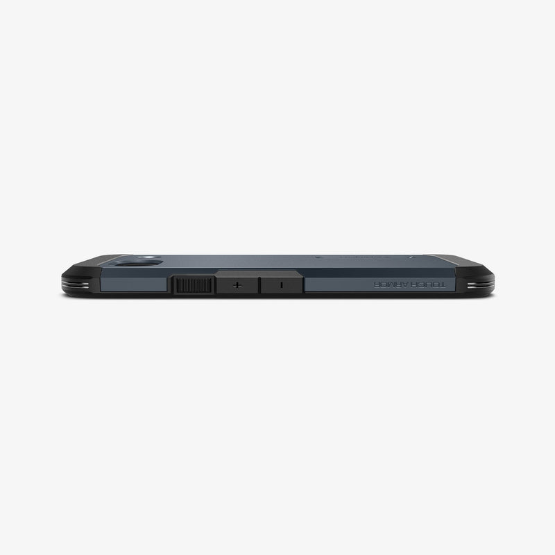 ACS07265 - Pixel 8a Case Tough Armor in Metal Slate showing the side with side buttons and partial back on a flat surface