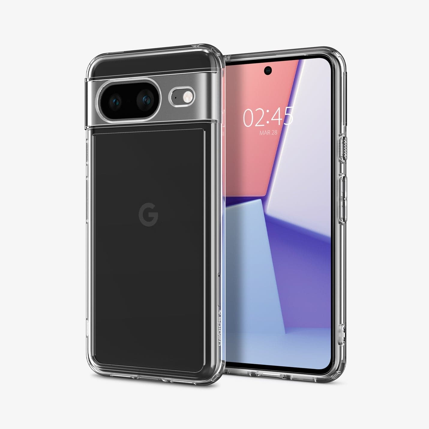 ACS06278 - Pixel 8 Case Ultra Hybrid in crystal clear showing the back and front