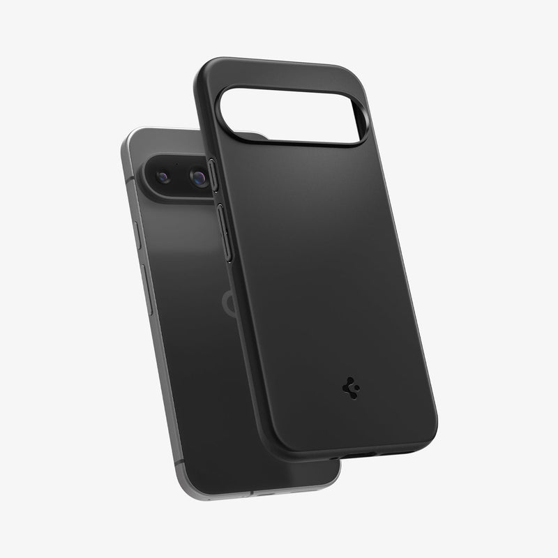 ACS07697 - Pixel 9 Pro Case Thin Fit in Black showing the back, partially hovering in front of the device
