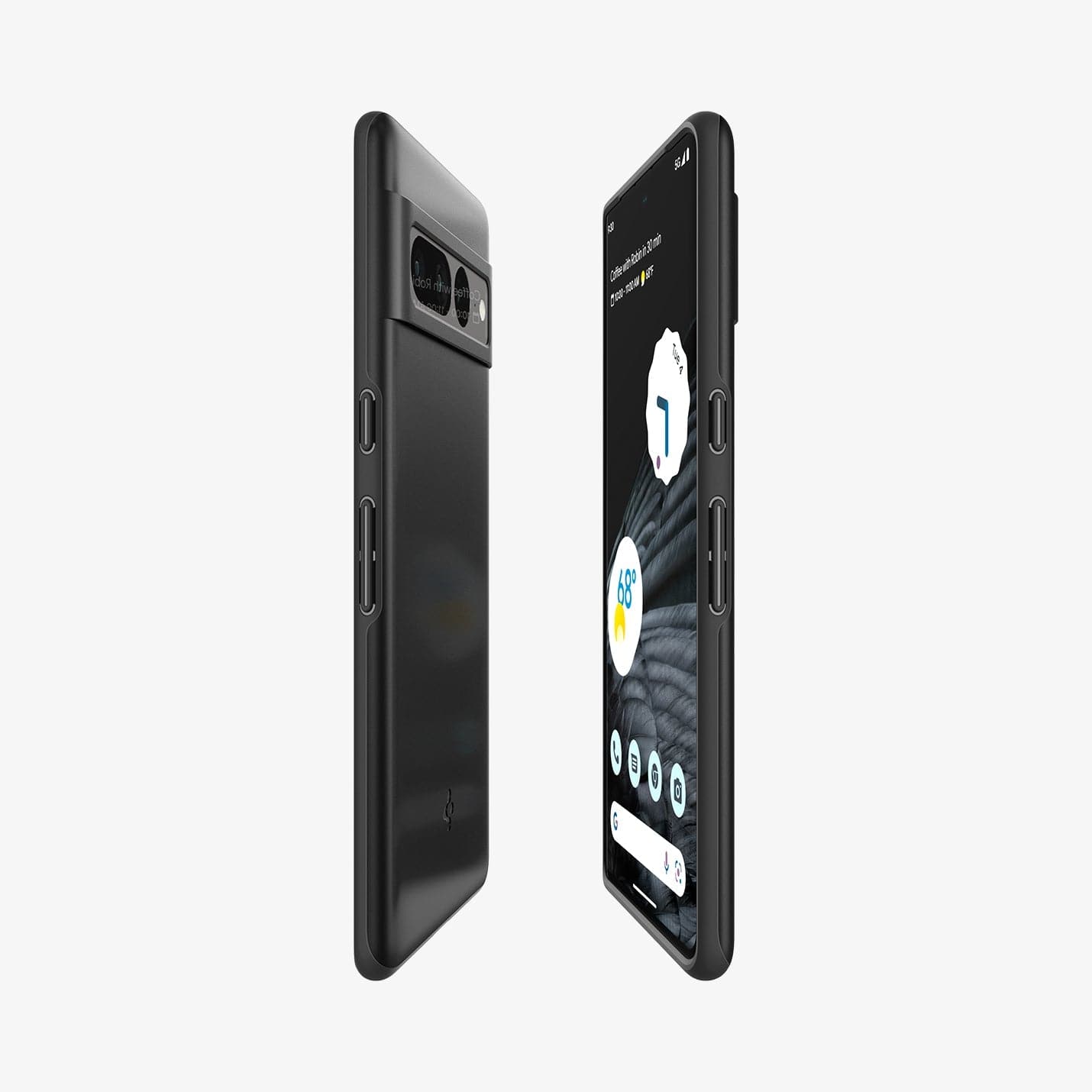 ACS04733 - Pixel 7 Pro Case Thin Fit in black showing the sides, partial back and front