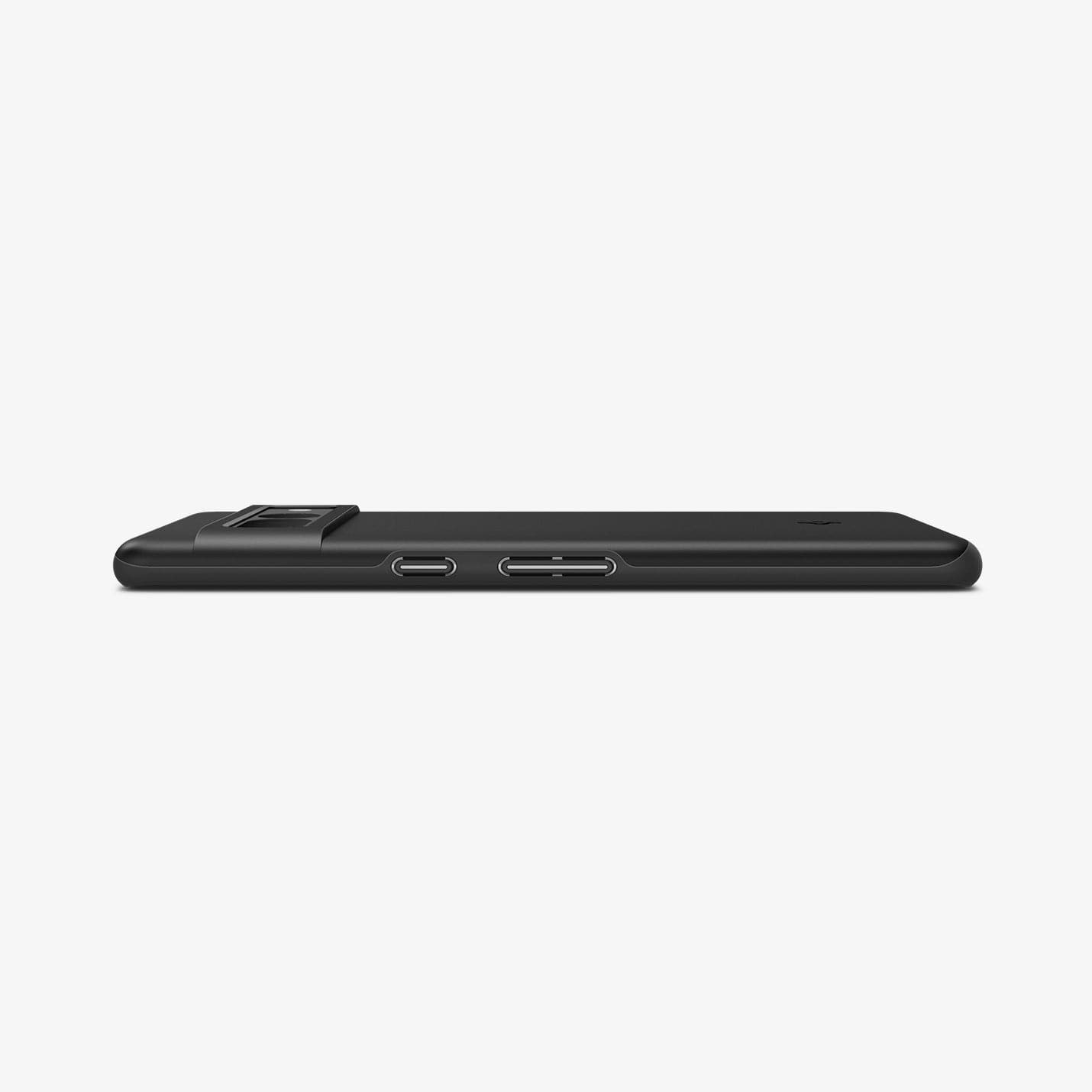 ACS04733 - Pixel 7 Pro Case Thin Fit in black showing the side and partial back with device laying flat