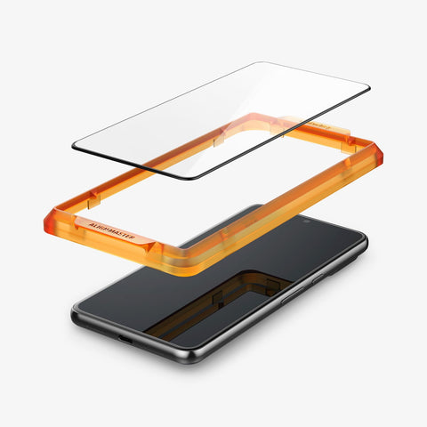 AGL06353 - Pixel 8 Pro Alignmaster Screen Protector showing the screen protector and alignment tray hovering above the device