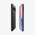 ACS06311 - Pixel 8 Pro Case Liquid Air in Matte Black showing the partial back, partial front, and partial sides both devices aligned with each other